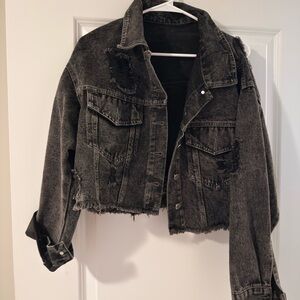 Distressed Black Denim Jacket